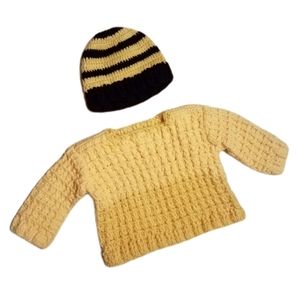 Crochet sweater and knit 3 months in yellow 🐝